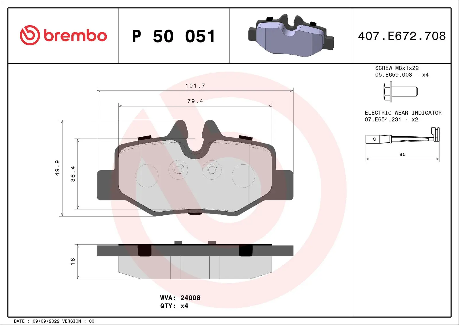 Mercedes Vito Series W639 CDI 2.2 Rear Brake Brake Pad | BREMBO P50051