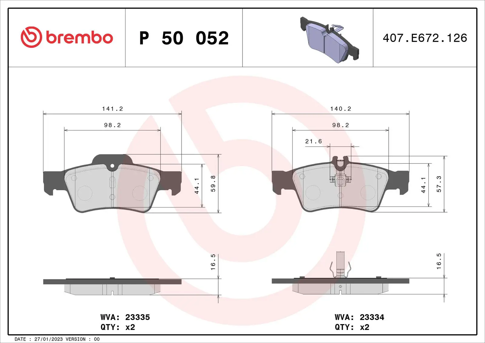 Mercedes CLS Serisi W218 CLS 220 BlueTEC / d Arka Fren Balatası | BREMBO P50052