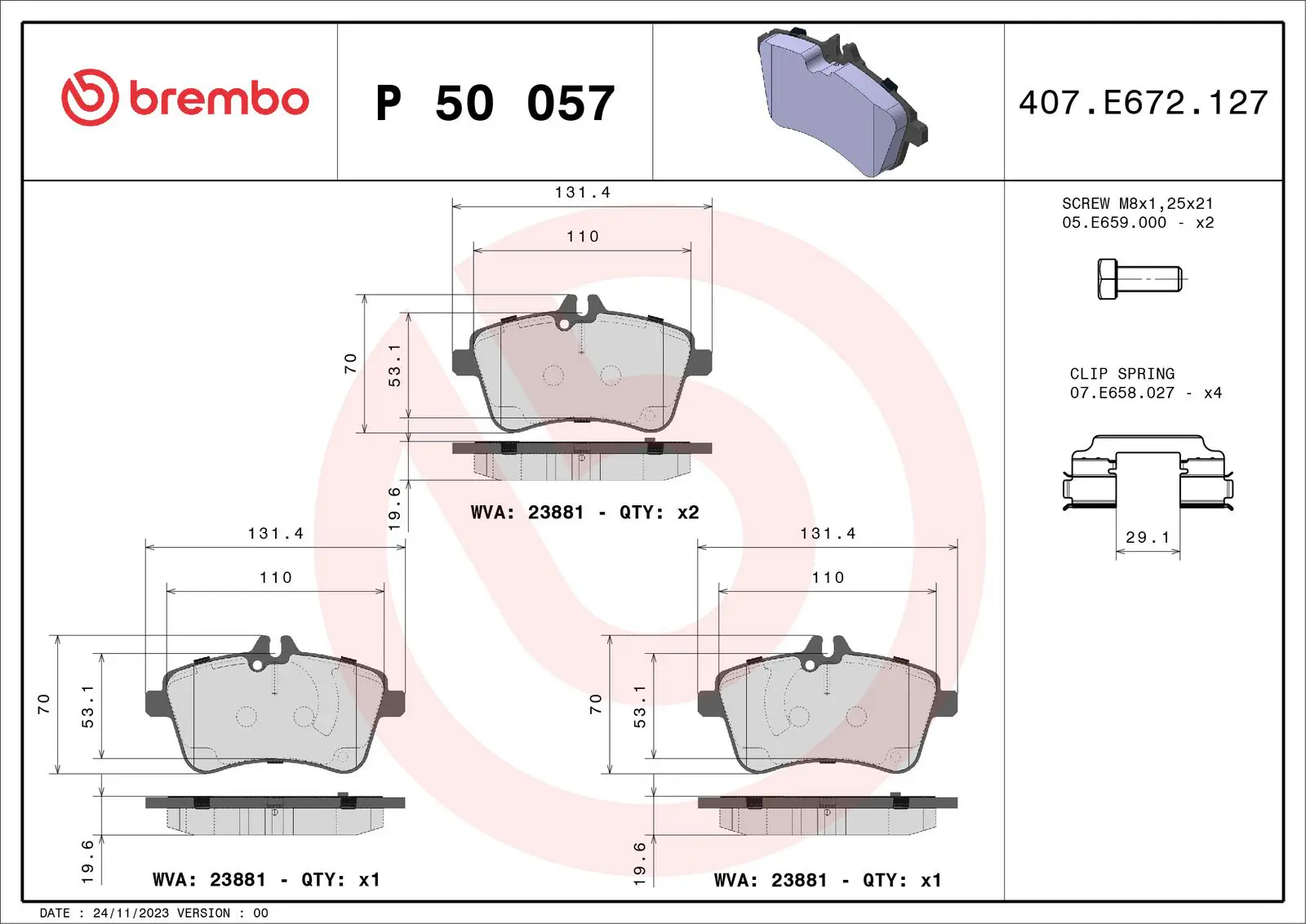 Mercedes B Series W245 B 200 TURBO Front Brake Brake Pad | BREMBO P50057