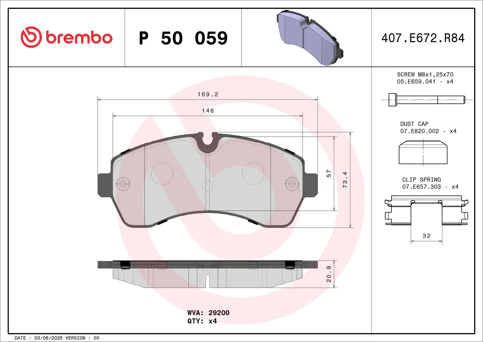 Mercedes Sprinter W906 314 CDI Ön Fren Balatası | BREMBO P50059