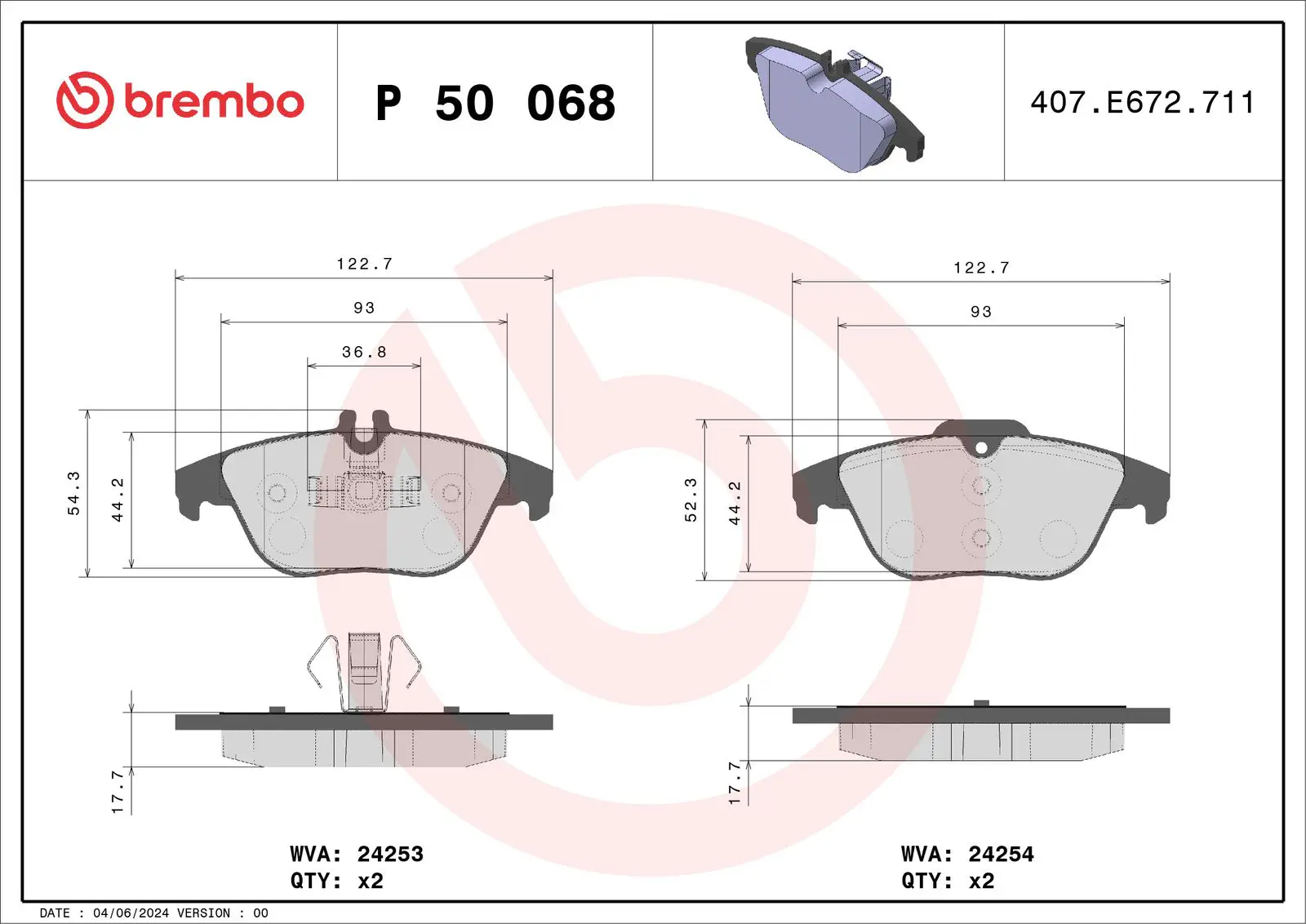Mercedes C Series W204 C 180 Compressor Rear Brake Brake Pad | BREMBO P50068