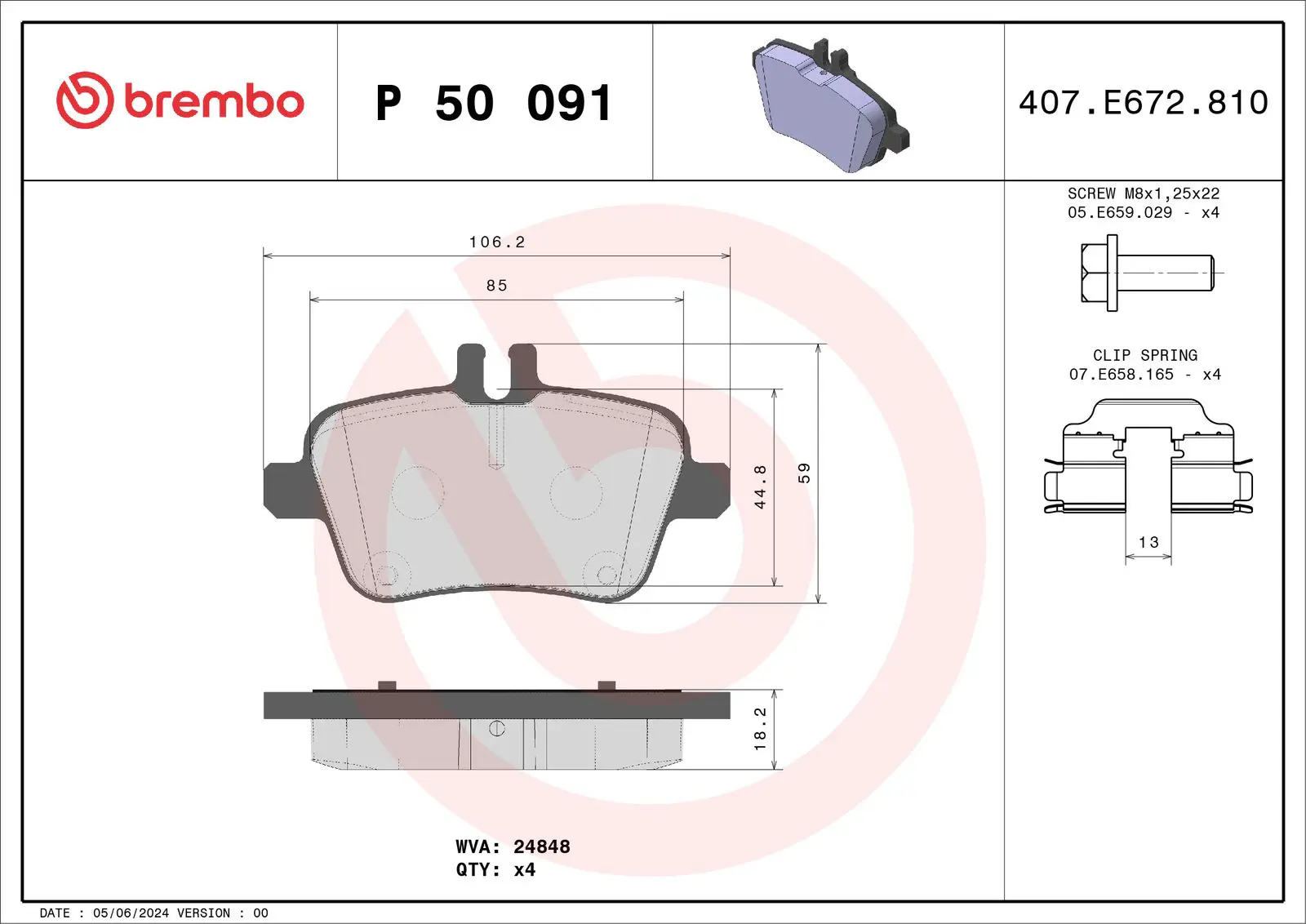 Mercedes A Serisi W176 A 220 d 4-matic Arka Fren Balatası | BREMBO P50091