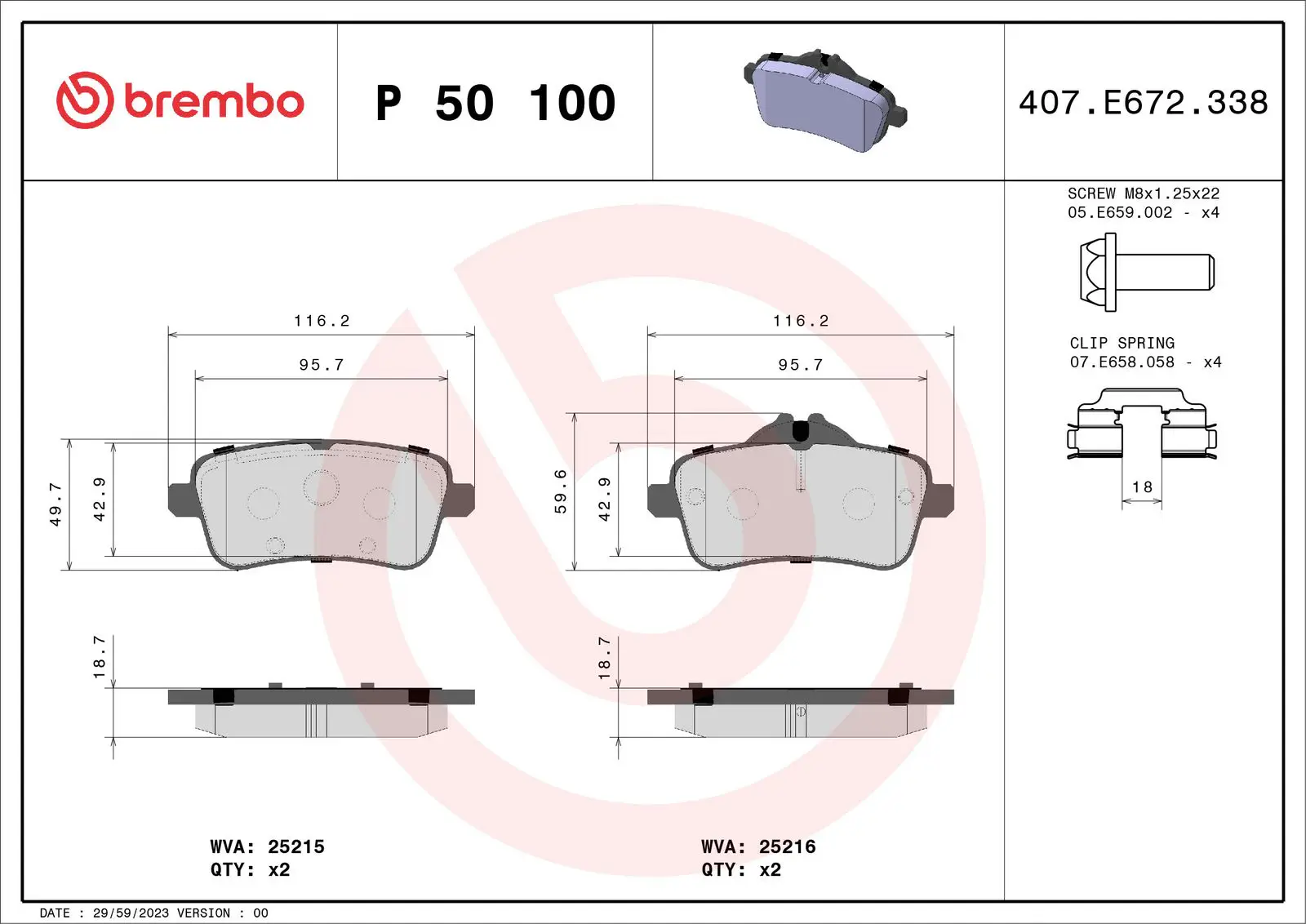 Mercedes GL Serisi W166 250 d Arka Fren Balatası | BREMBO P50100