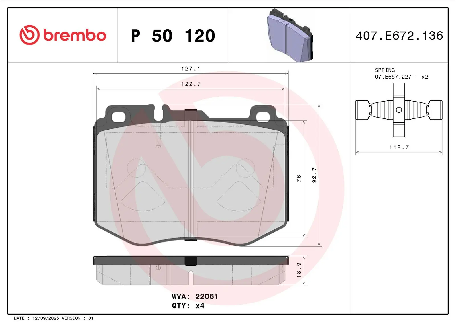 Mercedes C Series W205 C 250 d Front Brake Brake Pad | BREMBO P50120