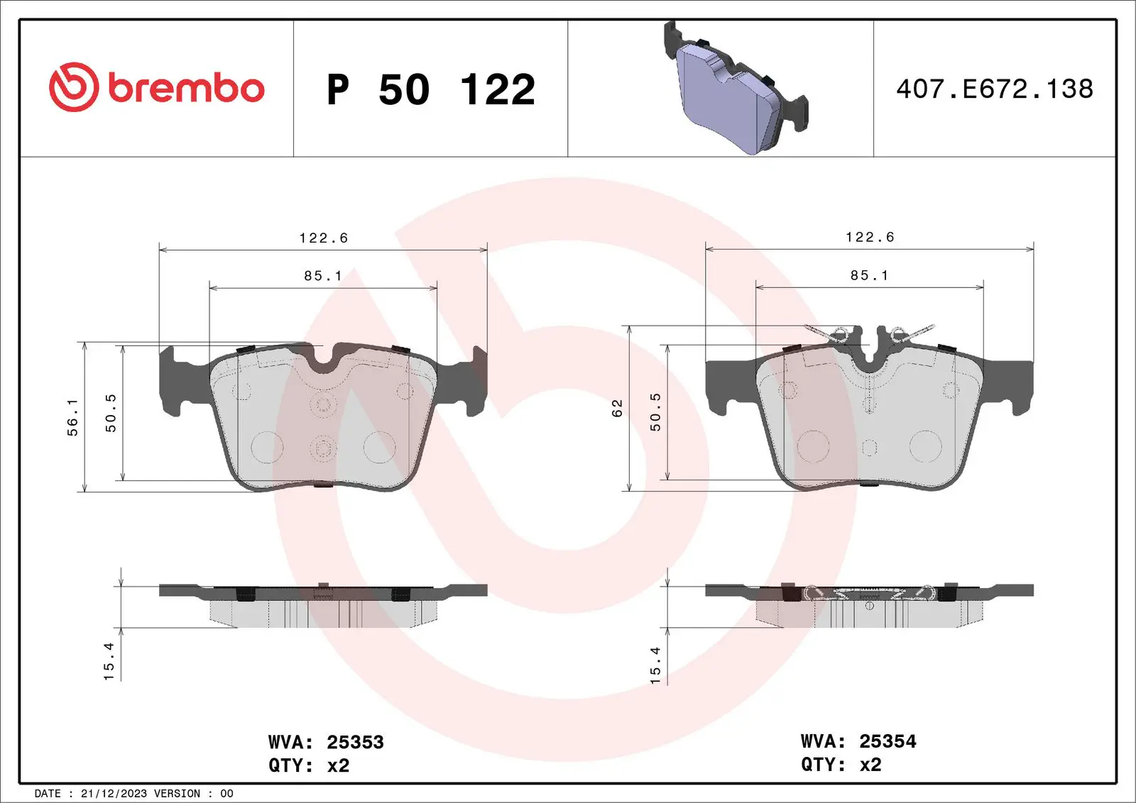 Mercedes C Serisi W205 C 250 BlueTEC / d Arka Fren Balatası | BREMBO P50122