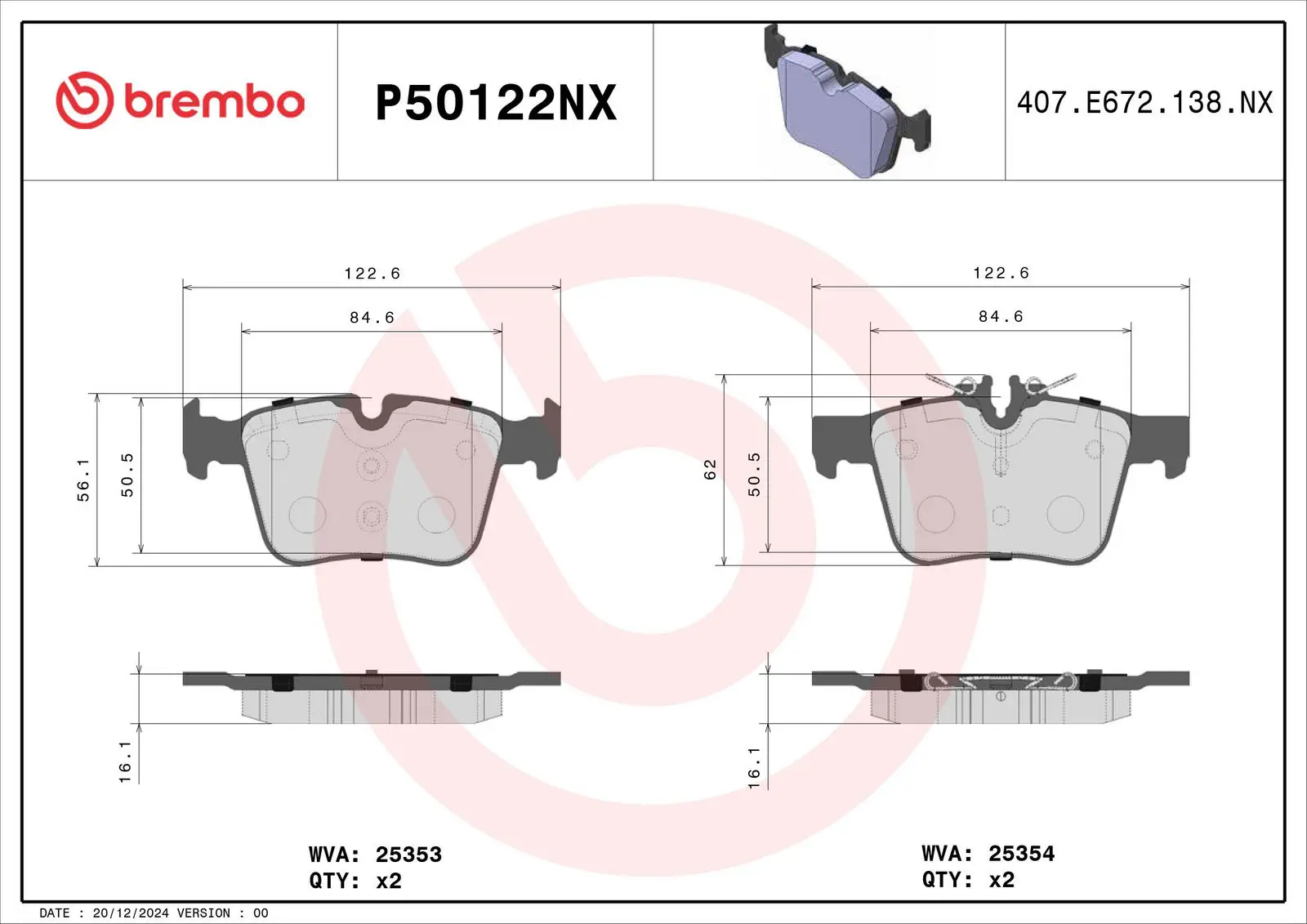 Mercedes C Serisi W205 C 300 d Arka Fren Balatası Seramik | BREMBO P50122NX