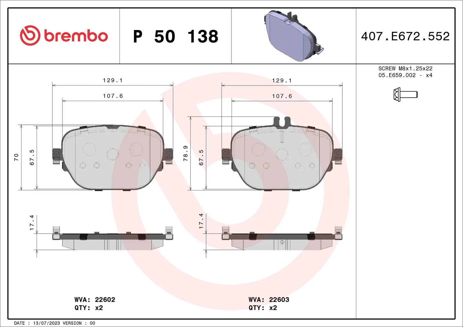 Mercedes E Serisi W213 AMG E53 EQ Boost 4-matic+ Arka Fren Balatası | BREMBO P50138
