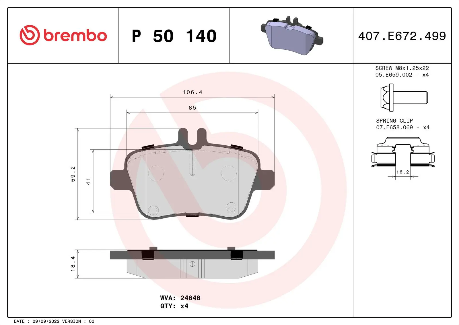 Mercedes A Serisi W176 A 220 CDI Arka Fren Balatası | BREMBO P50140