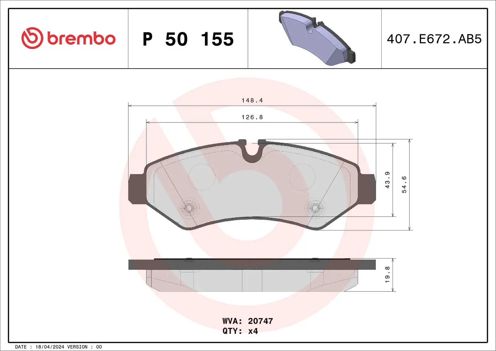Mercedes Sprinter W907 319 CDI RWD Arka Fren Balatası | BREMBO P50155