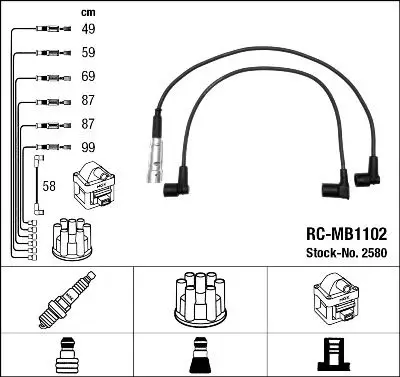 Mercedes W126 Case M110 Spark Plug Cable | NGK 2580