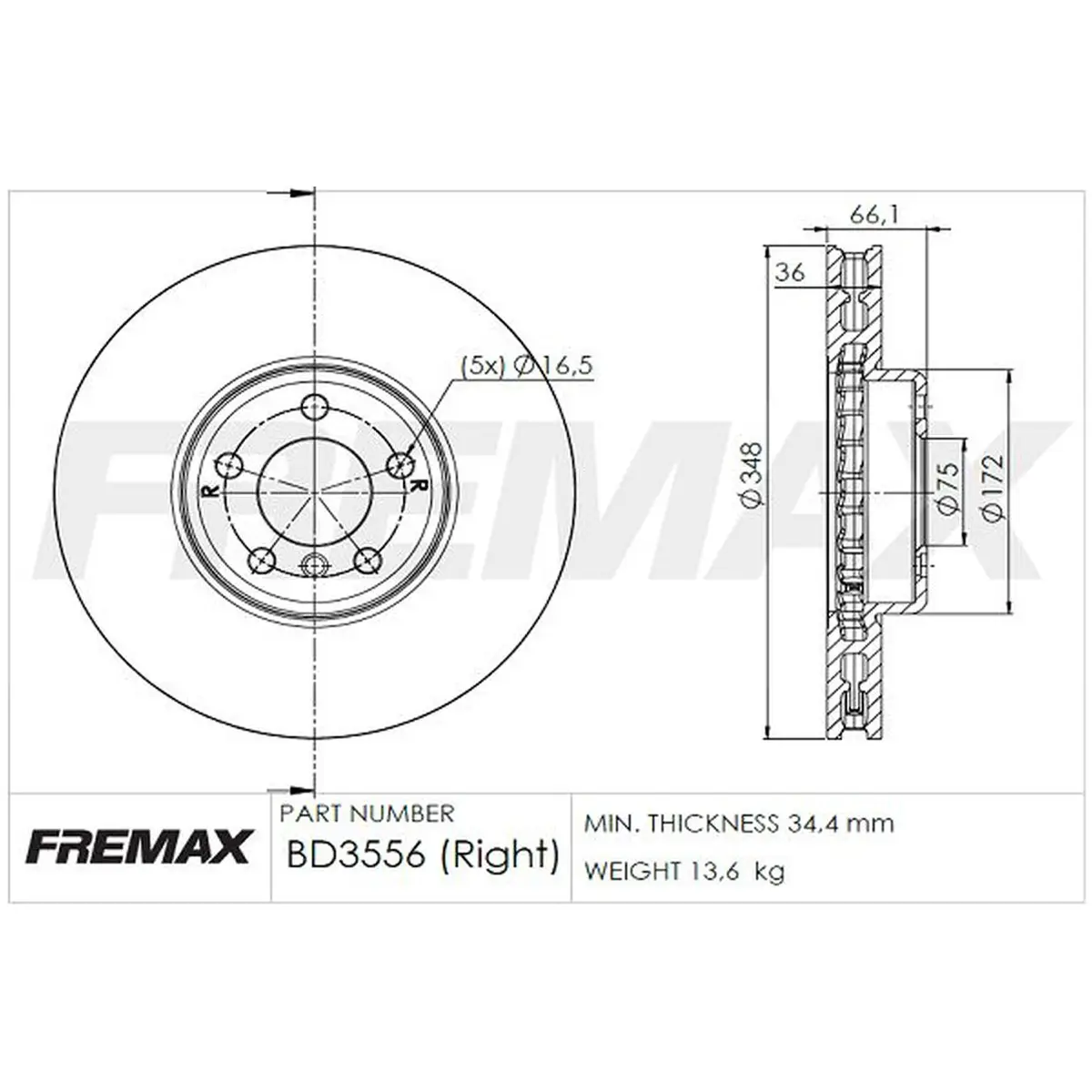 BMW 6 Serisi F12 Ön Fren Diski Sağ | FREMAX BD-3556