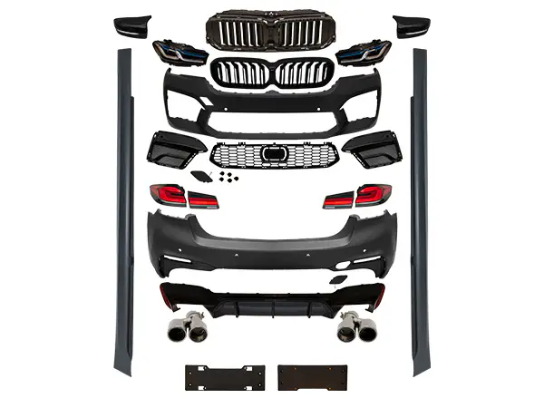 BMW 5 Serisi G30 2016-2018 Gövde Kiti [DONUSUM => F90-LCI] Park Sensörlü:Ön ve Arka, Dörtlü Egzoz Çıkışlı Egzoz Uçlu, Marşpiyelli, Panjururlu, Far/Stop, Ayna Kapakları | WENDER BA2302200