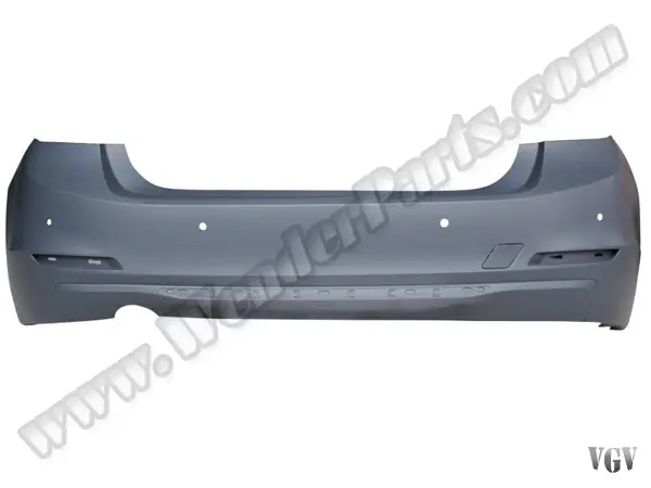 BMW 3 Series F30 2012-2018 Bumper Rear; Park Sensor, Single Exhaust Outlet Exhaust Outlet, Chrome Trim Drilled | WENDER BA51127312733