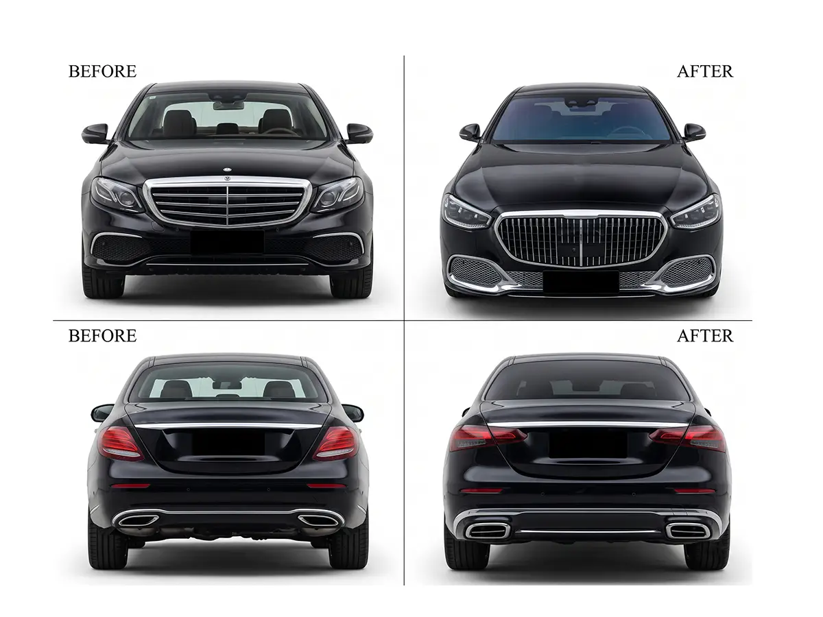 Mercedes E Serisi W213 2017- Gövde Kiti [2016-19 DONUSUM => 2020-...] Çift Egzoz Çıkışlı (Tek+Tek) Egzoz Uçlu, Panjururlu, Bagaj Kapağı, Far/Stop | WENDER MA2132211