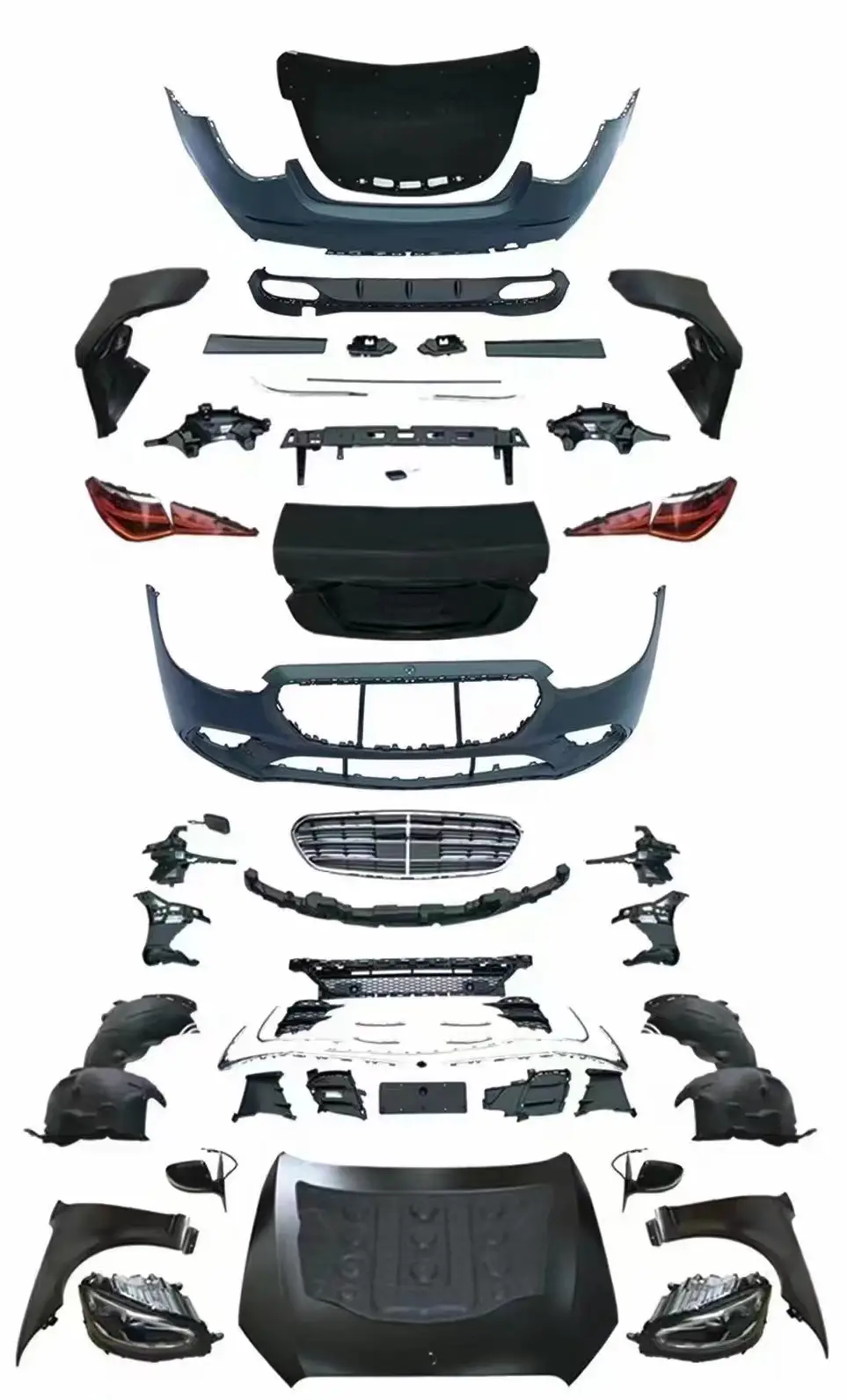 Mercedes S Serisi W221 2006-2013 Komple Gövde Kiti [DONUSUM => W223] Çift Egzoz Çıkışlı (Tek+Tek) Egzoz Uçlu, Panjururlu, Kaput/Çamurluk/Bagaj Kap., Far/Stop, Aynalar | WENDER MA2212211