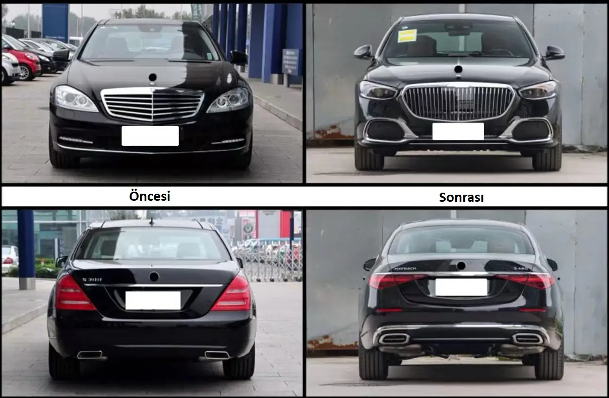 Mercedes S Serisi W221 2006-2013 Komple Gövde Kiti [DONUSUM => W223] Çift Egzoz Çıkışlı (Tek+Tek) Egzoz Uçlu, Marşpiyelli, Panjururlu, Kaput/Çamurluk/Kapı/Bagaj Kap., Far/Stop, Aynalar | WENDER MA2212212