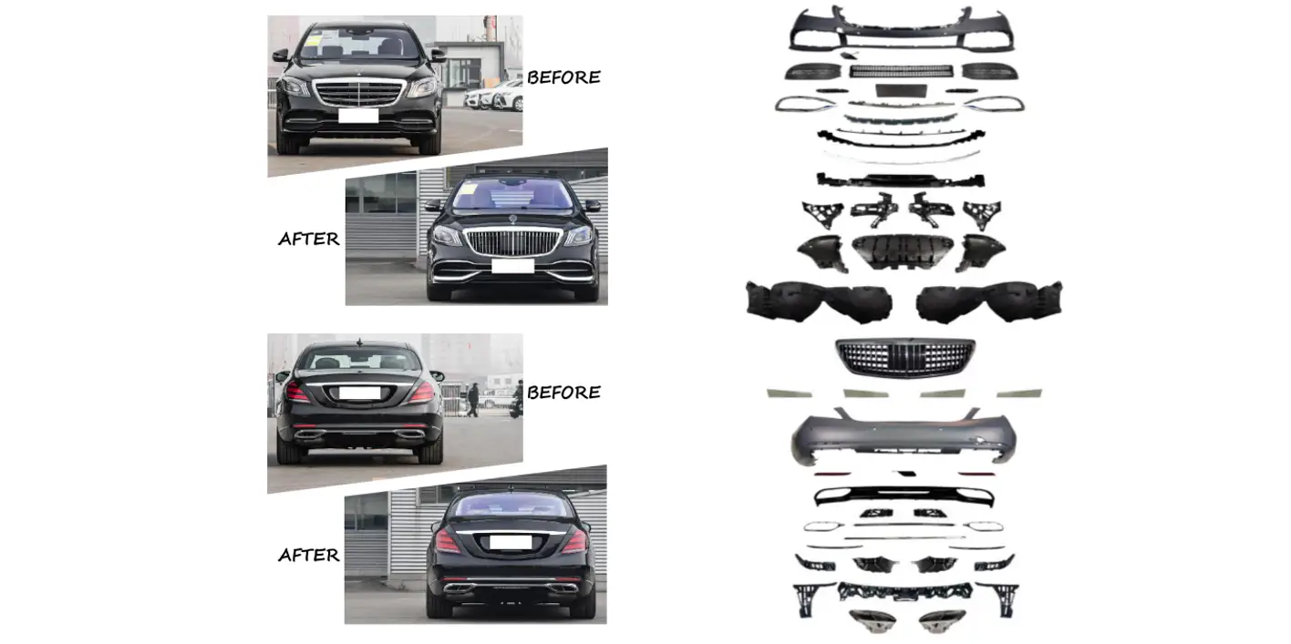 Mercedes S Serisi W222 2013-2021 Gövde Kiti Park Sensörlü: Arka, Dörtlü Egzoz Çıkışlı Egzoz Uçlu, Adaptif Hız Sabitleyici (KlimalıC) Panjururlu | WENDER MA2222110