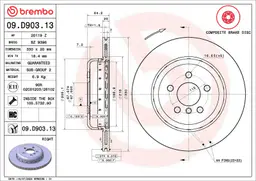 BMW 5 Serisi F90 518 d Sağ arka Fren Diski Havalandırmalı | BREMBO 09D90313