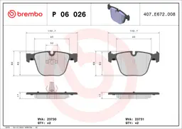 BMW 5 Serisi E60 525 d Arka Fren Balatası | BREMBO P06026