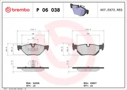 BMW 1 Serisi E87 118 i Arka Fren Balatası | BREMBO P06038