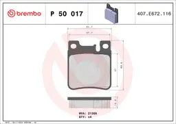 Mercedes CLK Serisi W209 CLK 55 AMG Arka Fren Balatası | BREMBO P50017