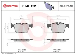 Mercedes C Serisi W205 C 250 BlueTEC / d Arka Fren Balatası | BREMBO P50122