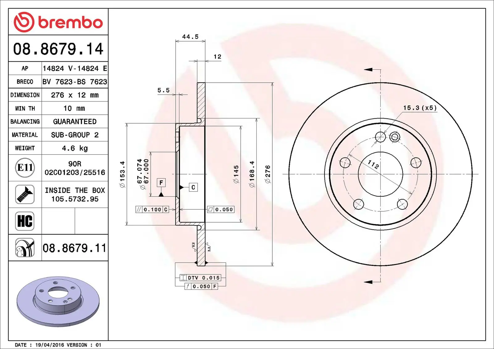 Mercedes A Serisi W169 A 150 Ön Fren Diski | BREMBO 08867914