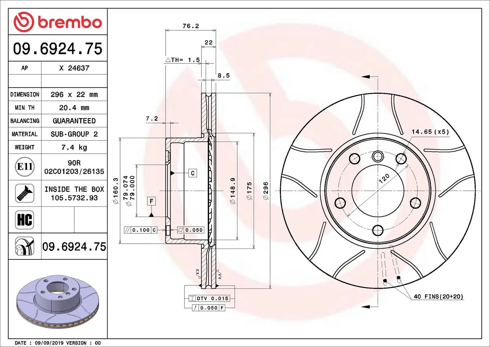 BMW 5 Series E39 525 td Front Brake Disc Vented | BREMBO 09692475