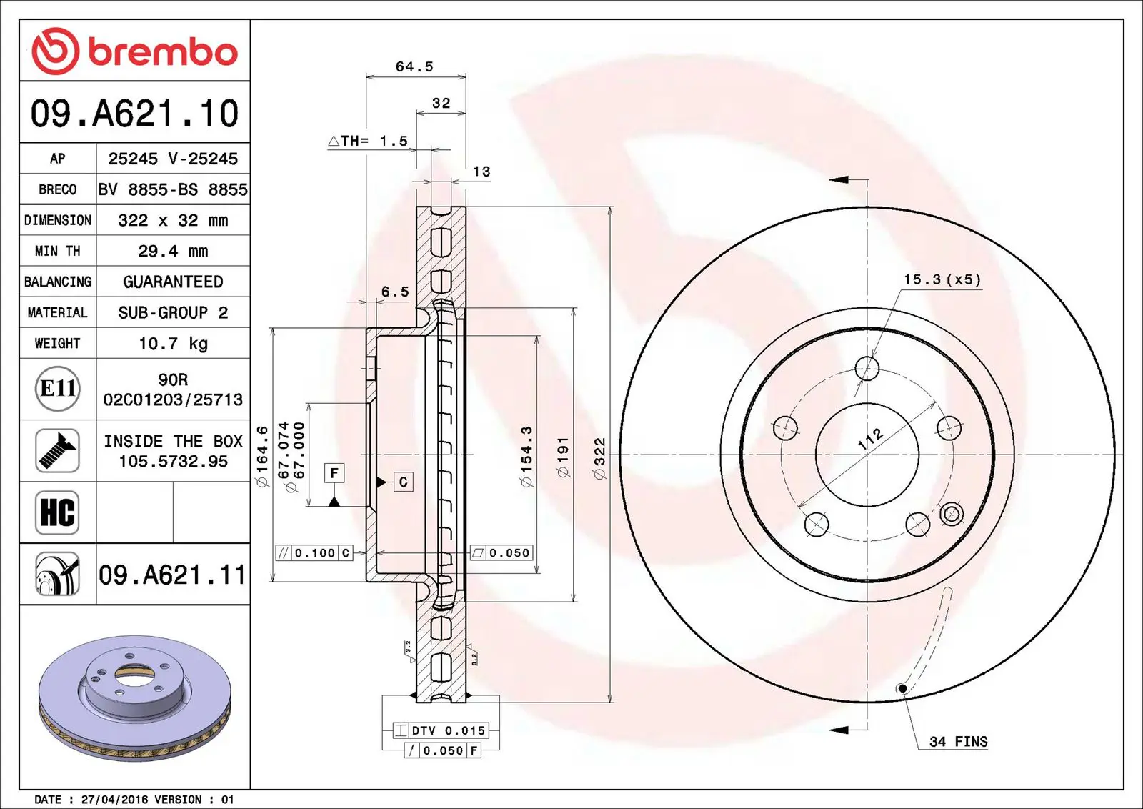 Mercedes C Serisi W204 C 320 CDI Ön Fren Diski Havalandırmalı | BREMBO 09A62111