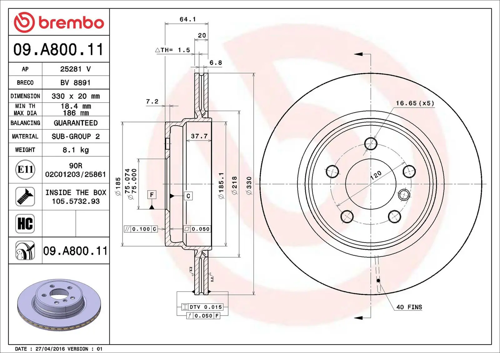 Bmw F10 Arka Fren Diski Havalı 330mm | BREMBO 09A80011