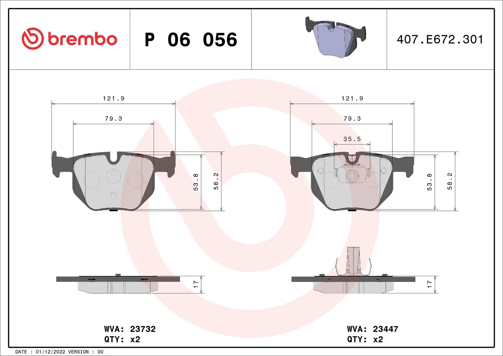 BMW X6 Serisi E71 xDrive 35 d Arka Fren Balatası | BREMBO P06056