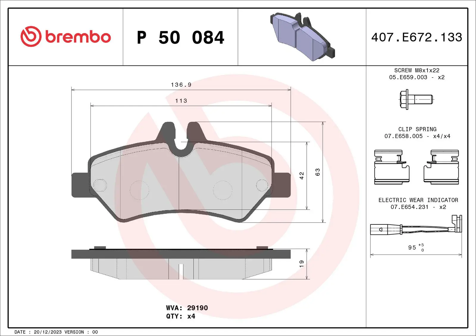 Mercedes Sprinter W906 316 CDI Arka Fren Balatası | BREMBO P50084
