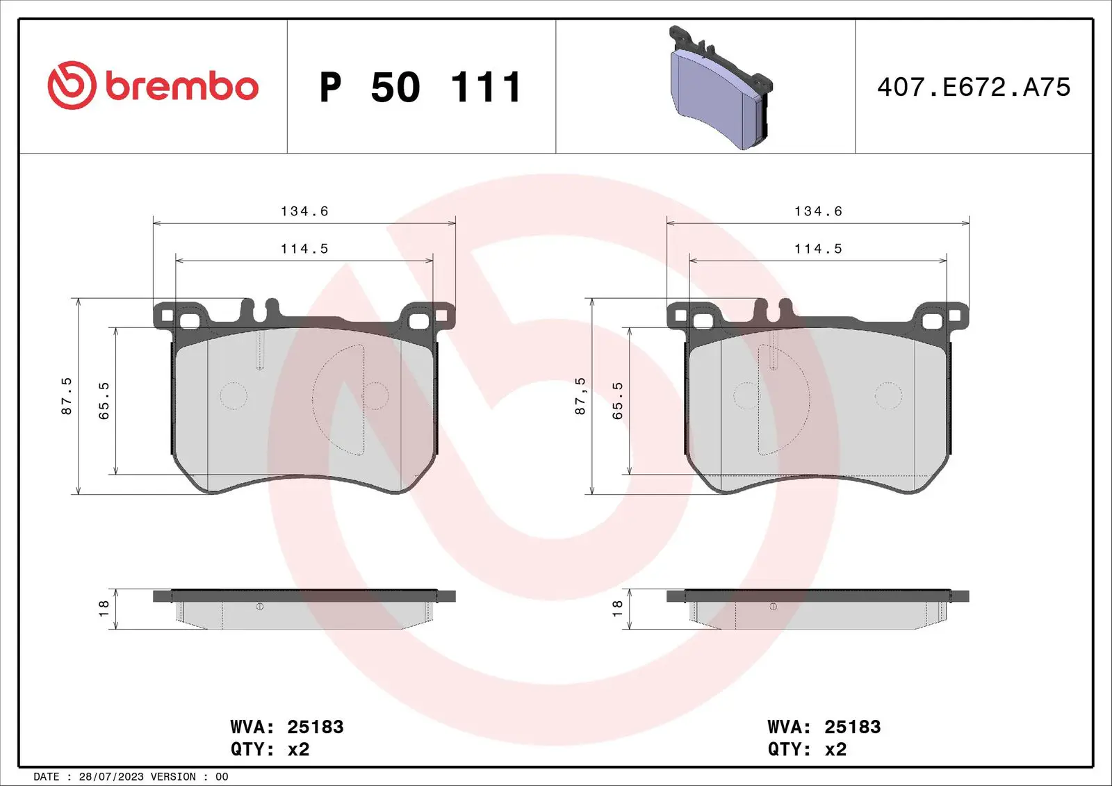 Mercedes S Series W222 S 350 d Front Brake Brake Pad | BREMBO P50111