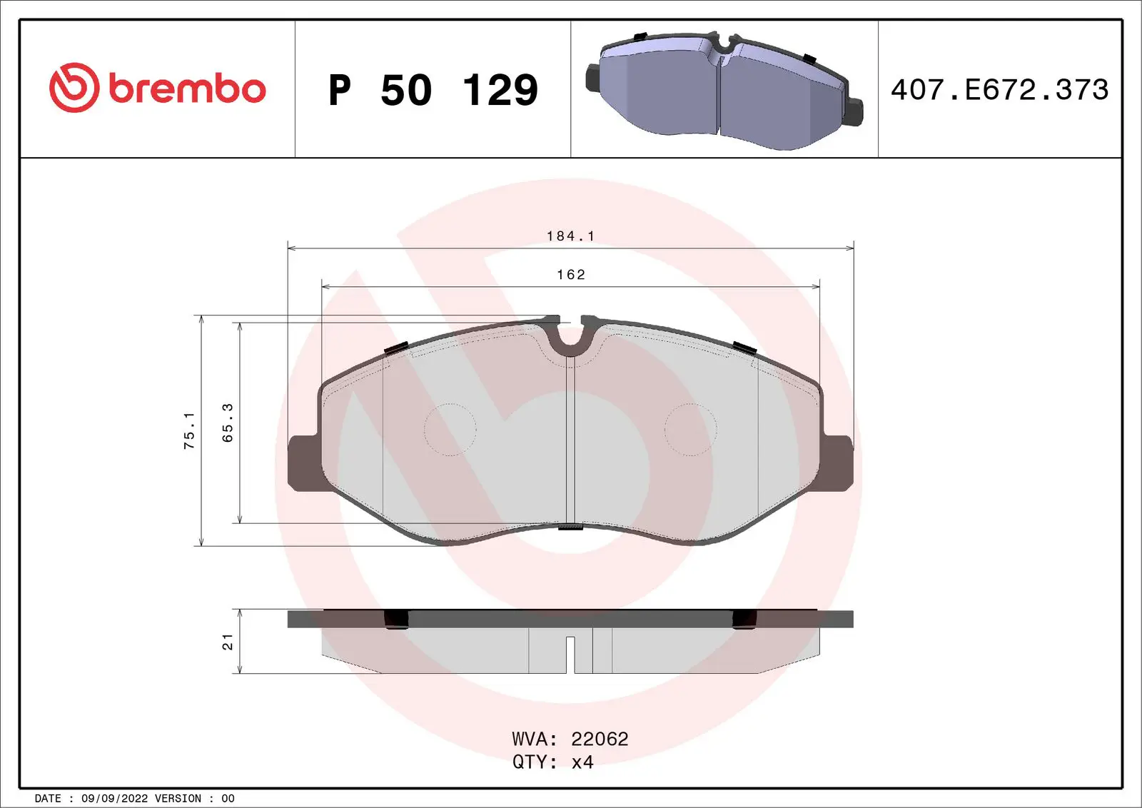 Mercedes Vito Series W447 V 250 BlueTEC / d Front Brake Brake Pad | BREMBO P50129