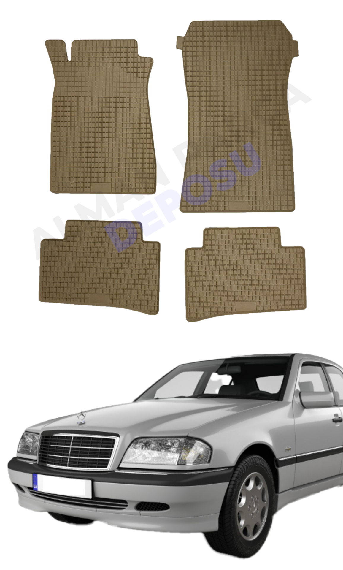 Mercedes W202 Rubber Floor Mat Beige Odorless Original Custom-Cut Schönek
