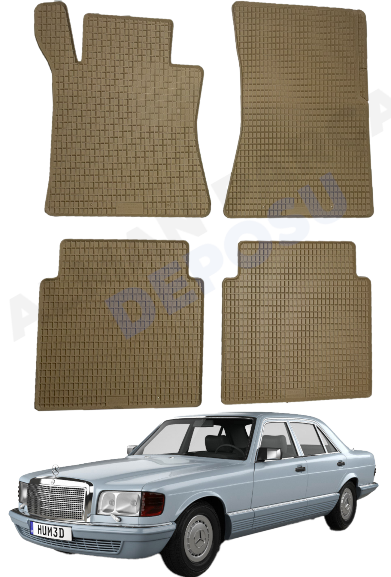 Mercedes W126 Rubber Floor Mat Beige Odorless Original Custom-Cut Schönek