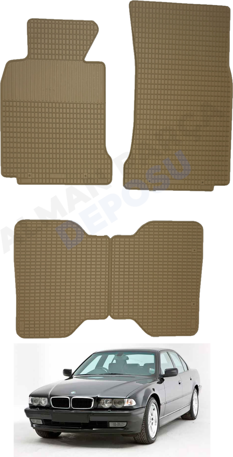BMW E38 Rubber Floor Mat Beige Odorless Original Custom-Cut Schönek