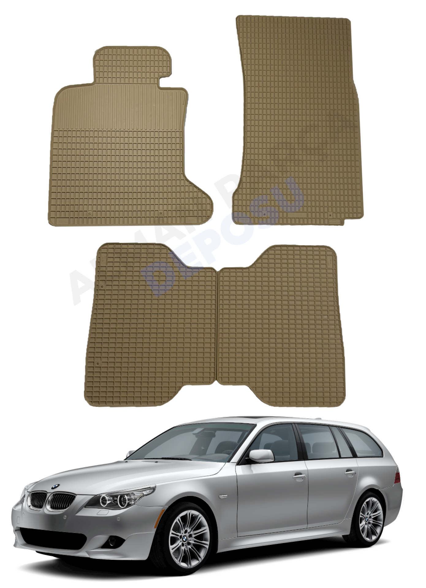 BMW E61 Rubber Floor Mat Beige Odorless Original Custom-Cut Schönek
