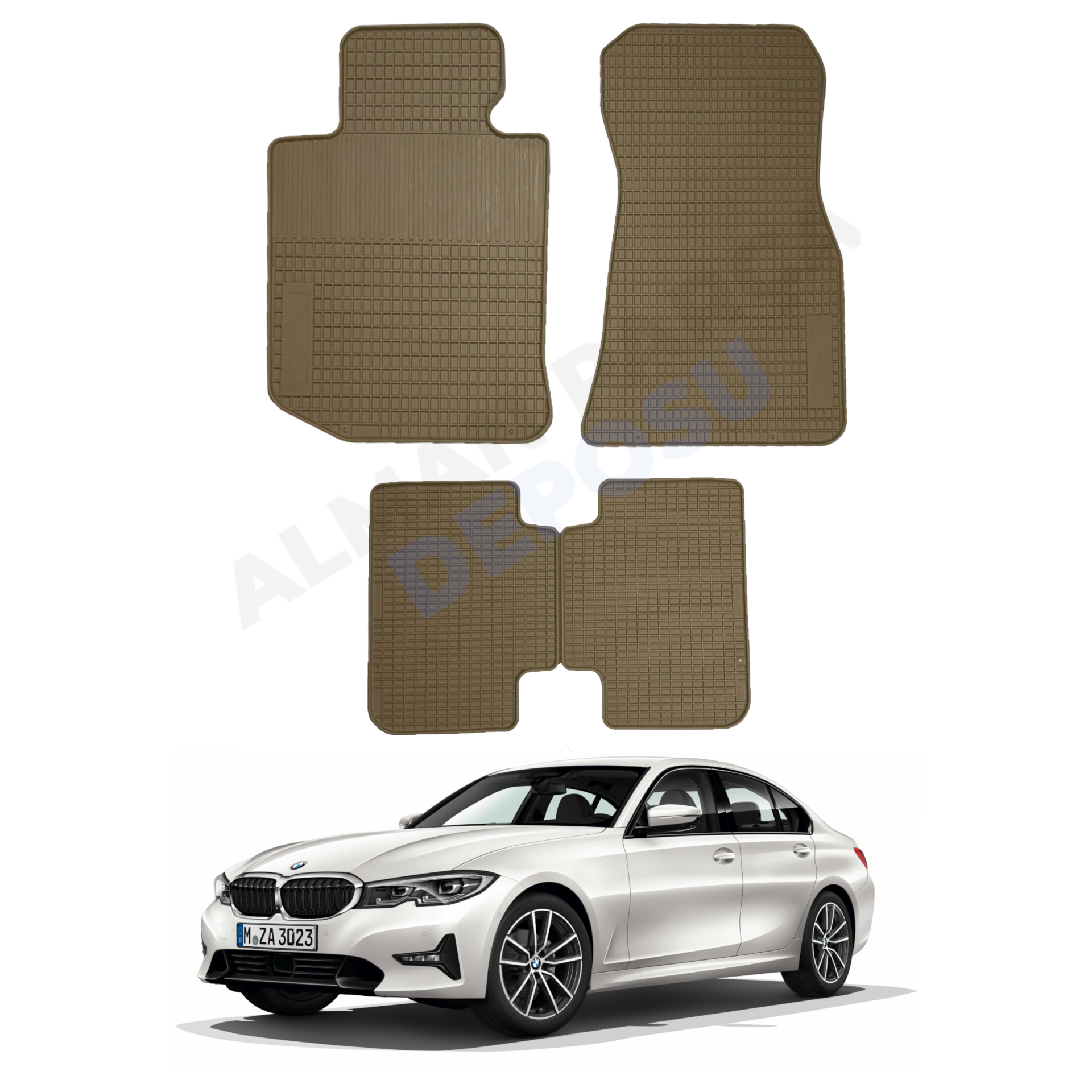 BMW 3 Series 2018- G20 F34 Rubber Floor Mat Beige Odorless Original Custom-Cut Schönek