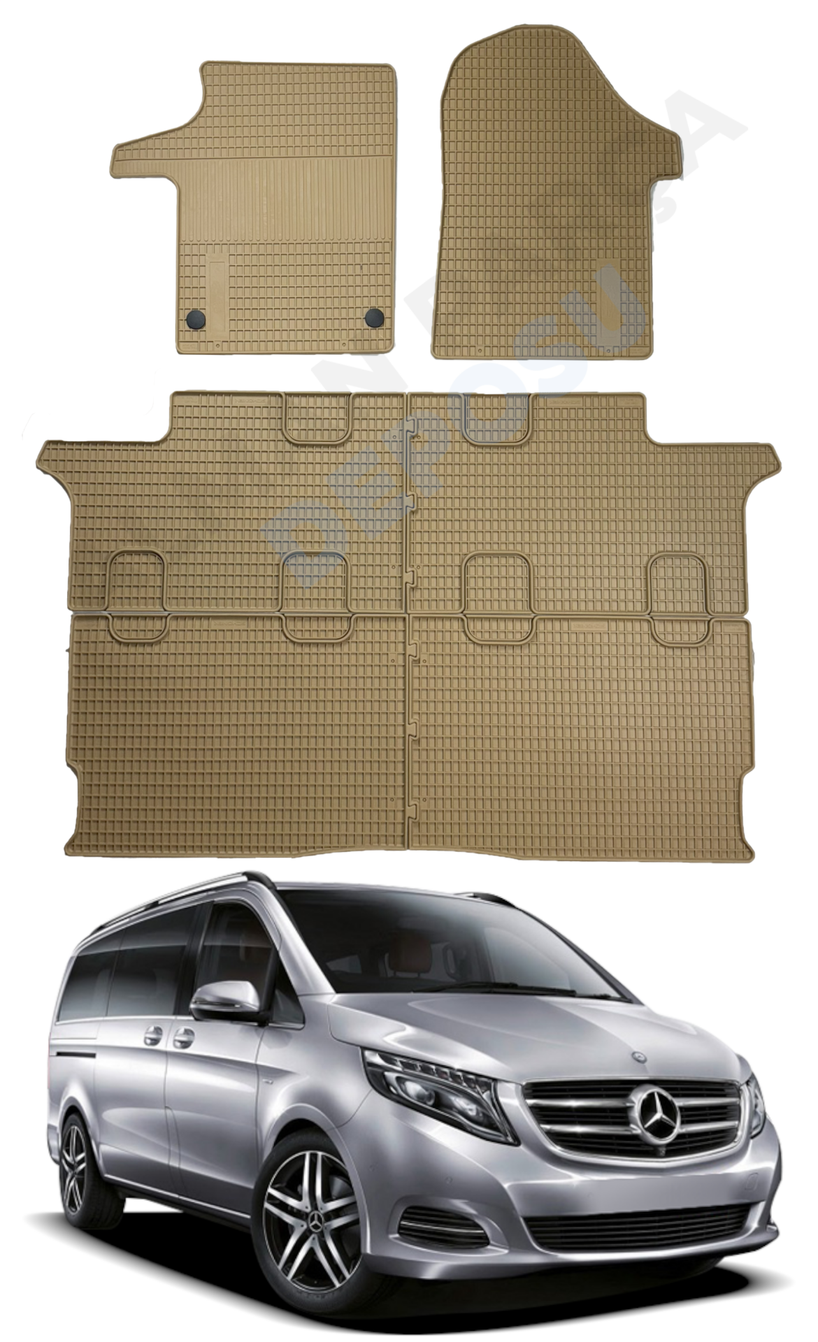 Mercedes W447 Rubber Floor Mat Beige 6 Piece Odorless Original Custom-Cut Schönek