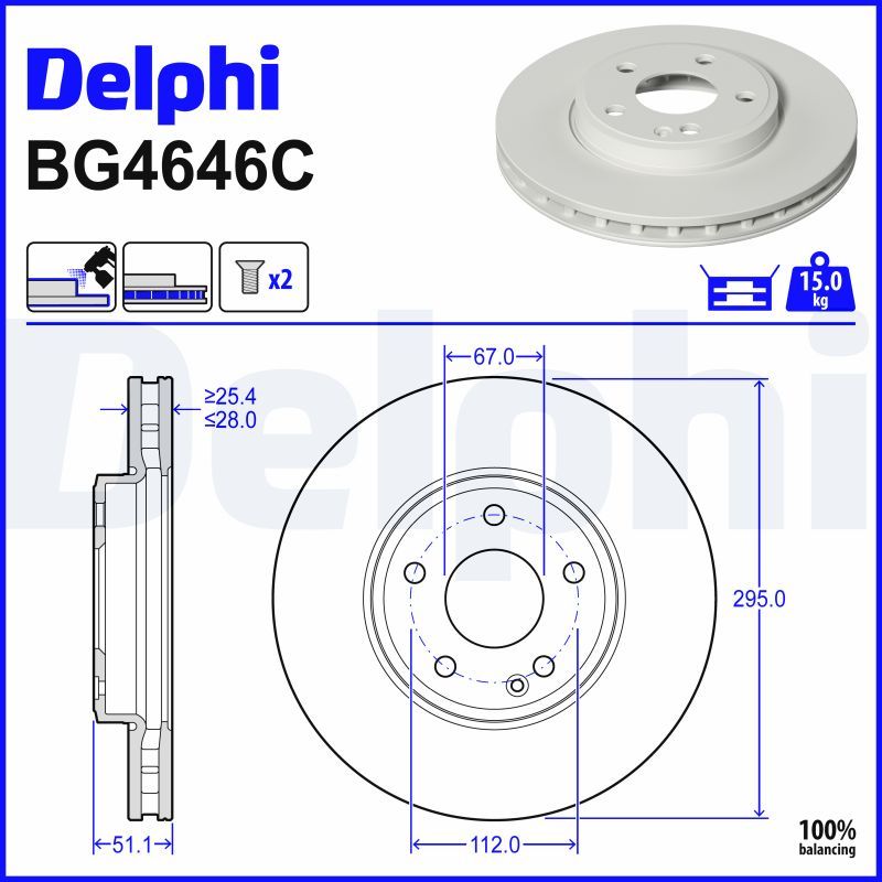 Mercedes W176 Fren Diski Ön Havalı 295mm | DELPHI BG4646C