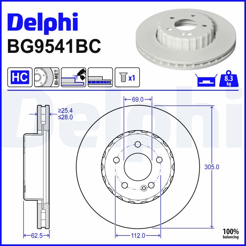 Mercedes W213 Fren Diski Ön Havalı 305mm | DELPHI BG9541BC