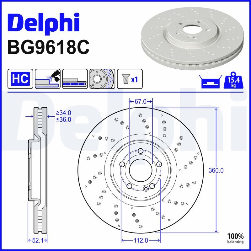Mercedes W177 Fren Diski Ön Havalı 360mm | DELPHI BG9618C