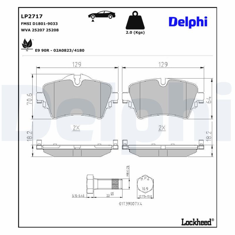 BMW X2 Serisi F39 Fren Balatası Ön | DELPHI LP2717