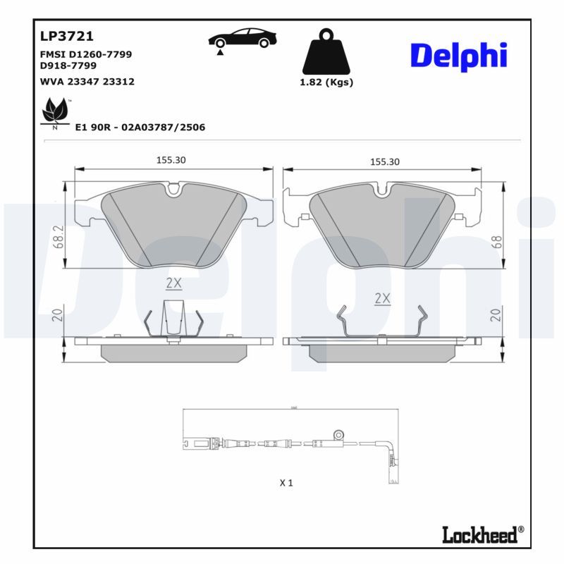BMW 3 Serisi E92 Fren Balatası Ön Kontaklı | DELPHI LP3721
