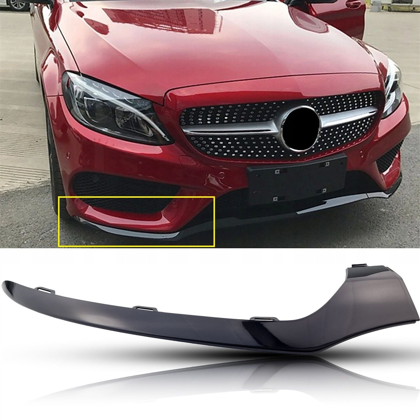 Mercedes C-Class W205 Front Bumper Trim Right Black