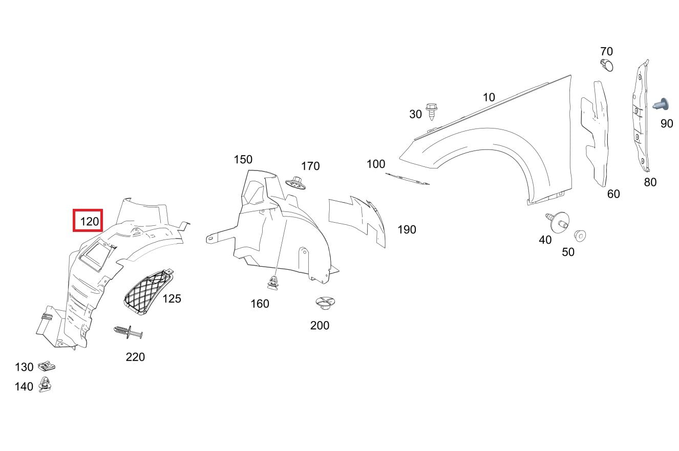 Mercedes E-Class Coupe W207 Front Left Fender Liner