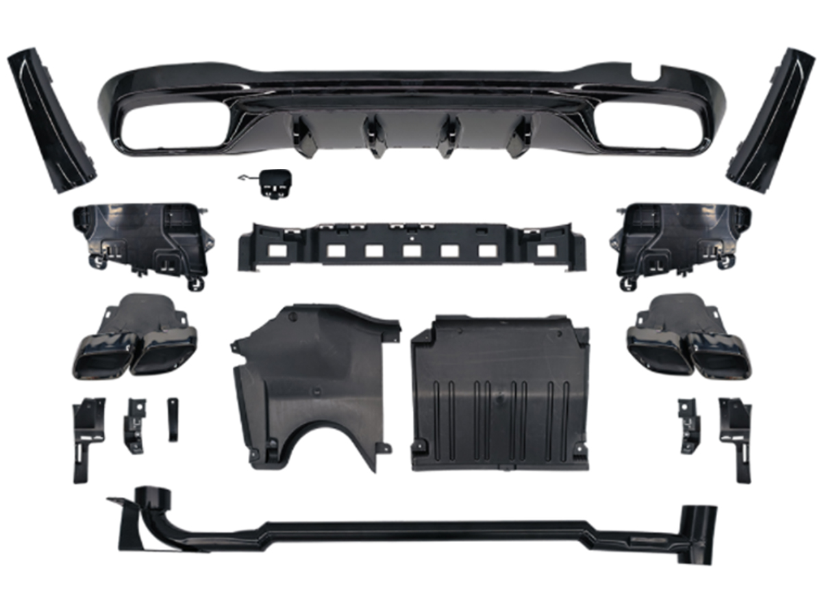 Mercedes C Series W206 2020- Bumper Diffuser Set Rear; Quad Exhaust Outlet Exhaust Tip, Black | WENDER MA2068859998