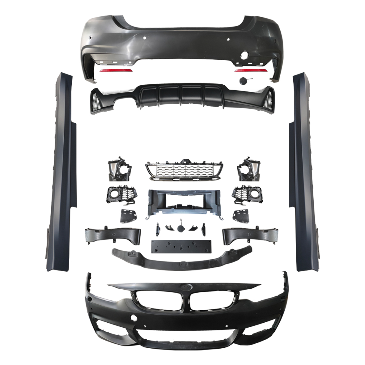 BMW 4 Serisi F32 2013-2018 M-Performance Gövde Kiti Far Yıkamalı PDC'li Ön/Arka Çift Egzoz Çıkışlı Marşpiyeli | WENDER BA0322102