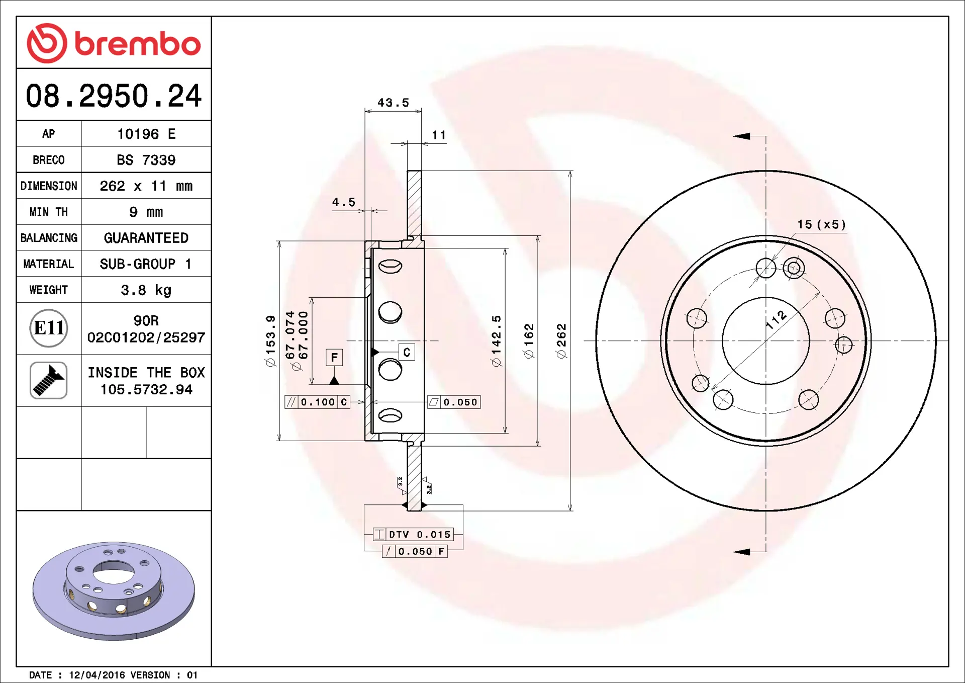 Mercedes W201 Kasa D 2.5 Ön Fren Diski | BREMBO 08295024
